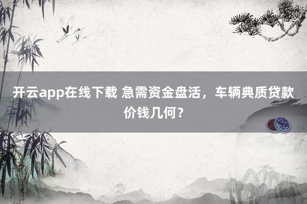 开云app在线下载 急需资金盘活，车辆典质贷款价钱几何？