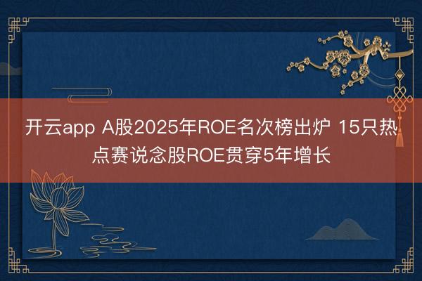 开云app A股2025年ROE名次榜出炉 15只热点赛说念股ROE贯穿5年增长